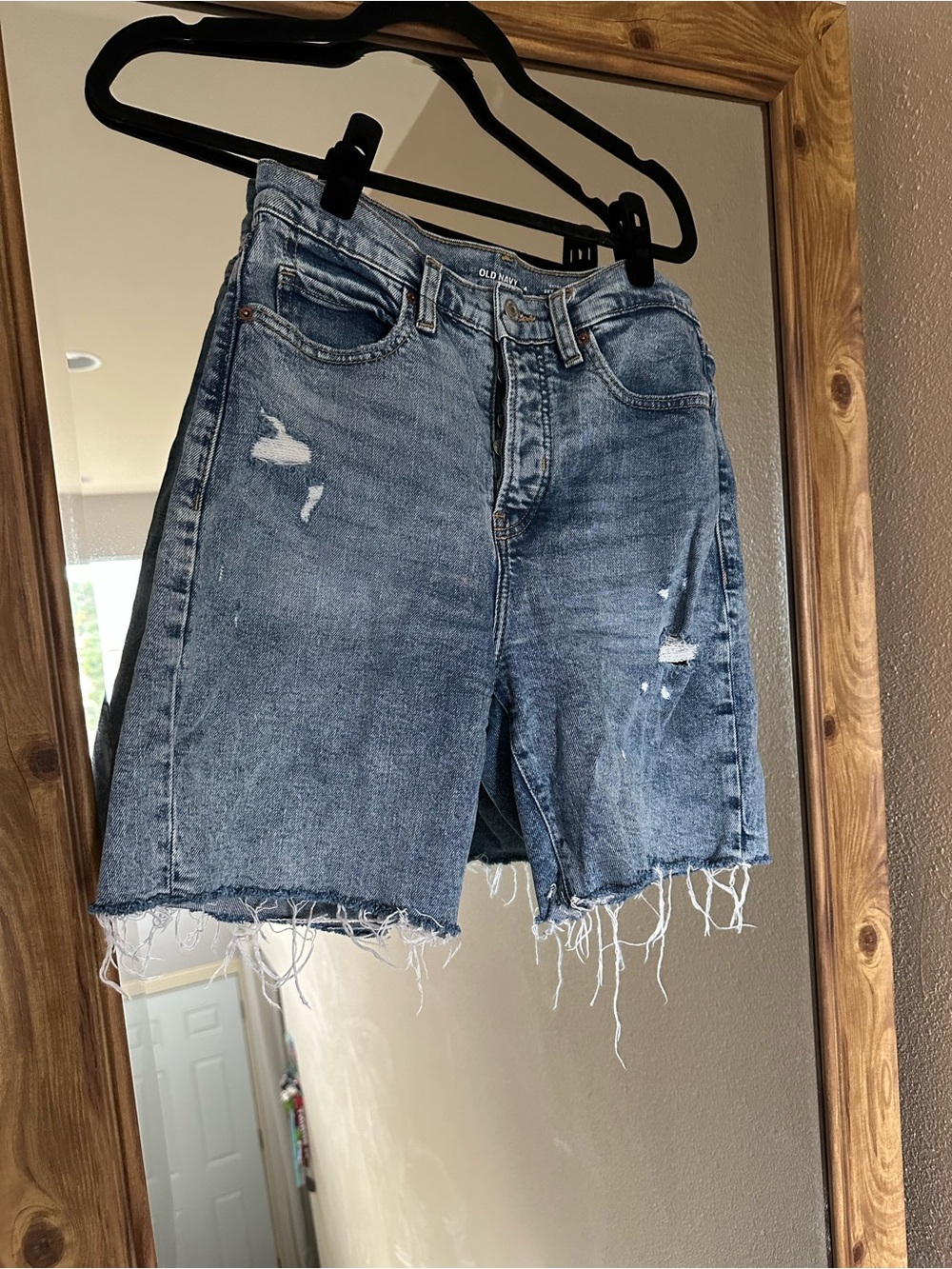 Old Navy Distressed Light Blue High-Rise Jean Shorts